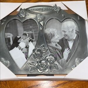 Silver Heart-Shaped Double Photo Frame